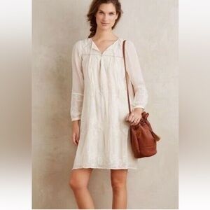 Anthropologie Tiny Luisa Ivory Cream Embroidered Longsleeve Dress size Small